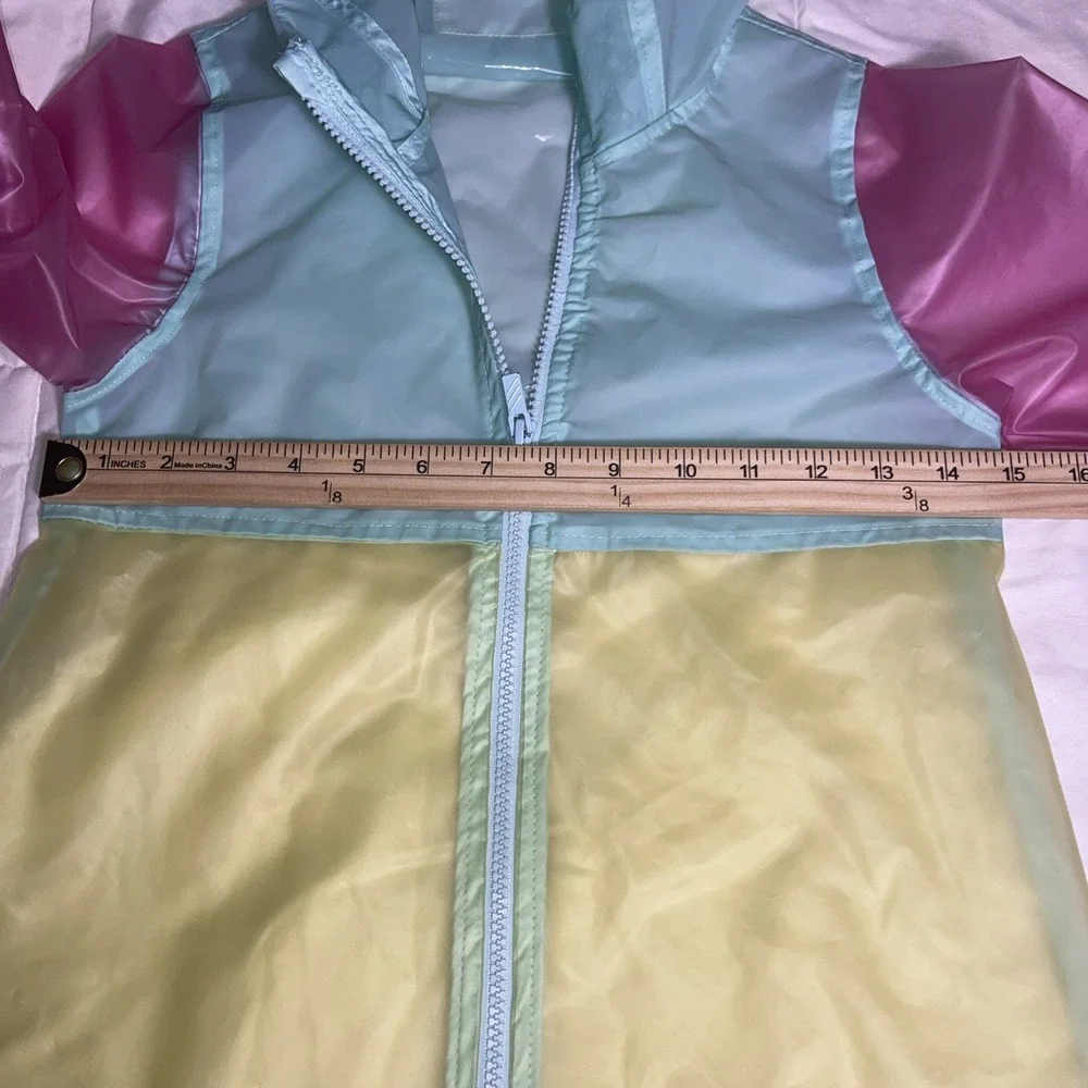 Girls Size 6 Carters Rain Coat Jacket Clear Pastel Color‎ block Pink Teal Yellow